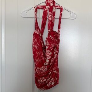 Free People Red and White Fruit Top